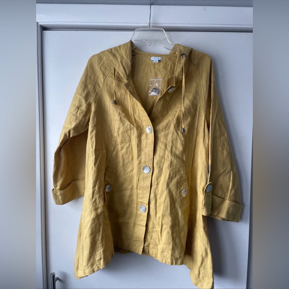 Sigrid Olsen Linen Jacket  M Mustard Yellow Pockets Buttons Boho‎ Cottage  T01